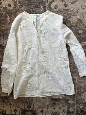J. McLaughlin White Embroidered Cotton Blouse